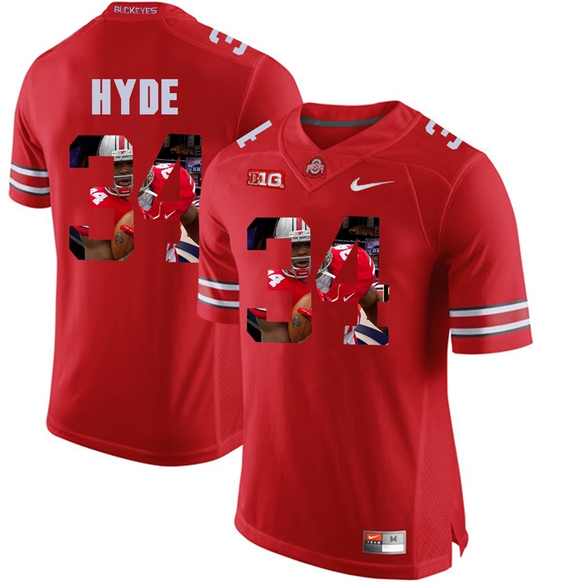 Ohio State Buckeyes Men's NCAA CameCarlos Hyde #34 Scarlet With Portrait Print College Football Jersey UHJ2349PA
